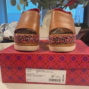 Tory Burch Brown and Red Espadrille Sandals